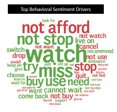 A word cloud showing the top behavioral sentiment drivers. 